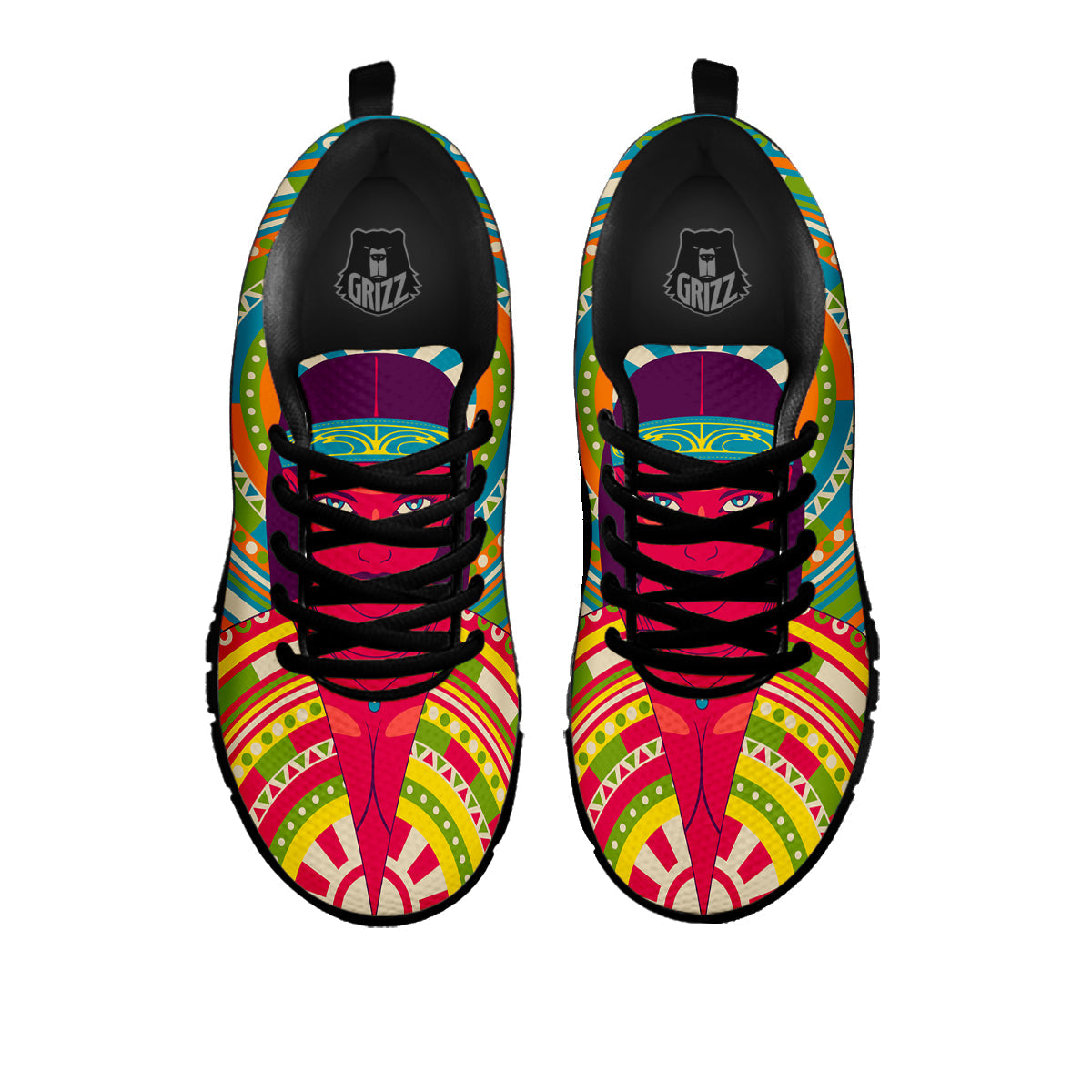 Abstract Psychedelic Women Print Black Sneaker-grizzshop