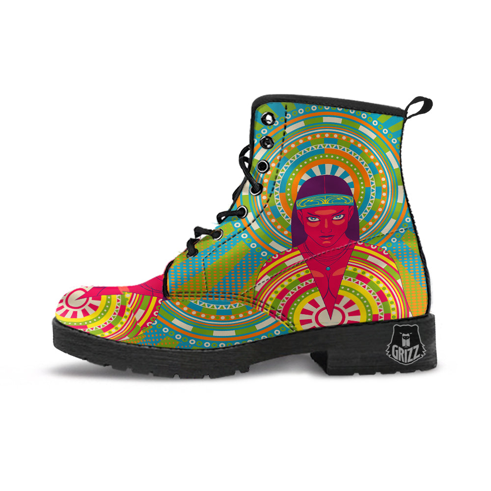 Abstract Psychedelic Women Print Leather Boots-grizzshop