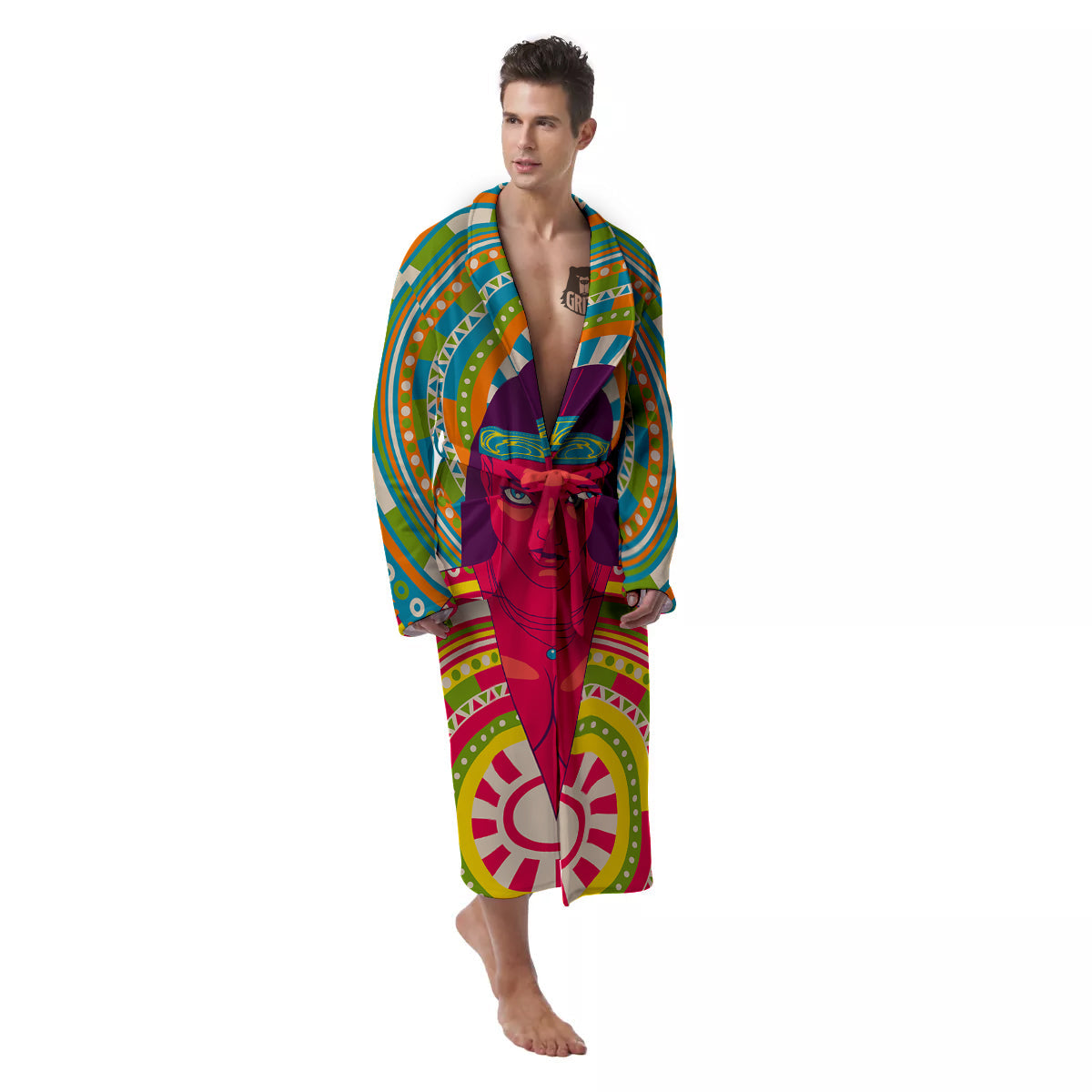 Abstract Psychedelic Women Print Men's Robe-grizzshop