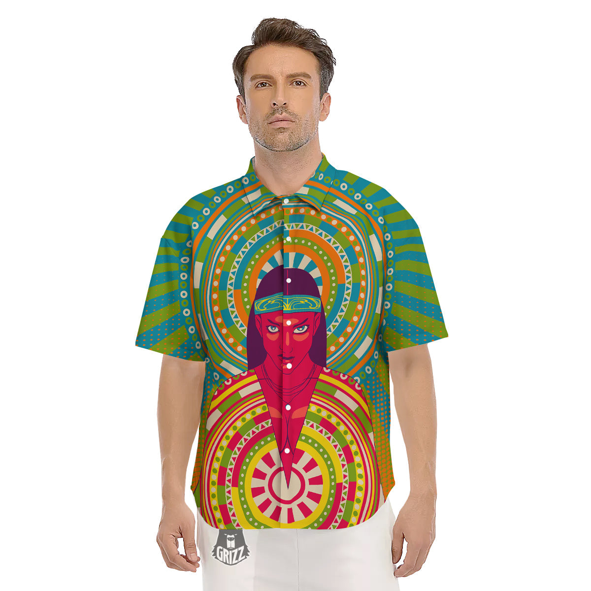 Abstract Psychedelic Women Print Men's Short Sleeve Shirts-grizzshop