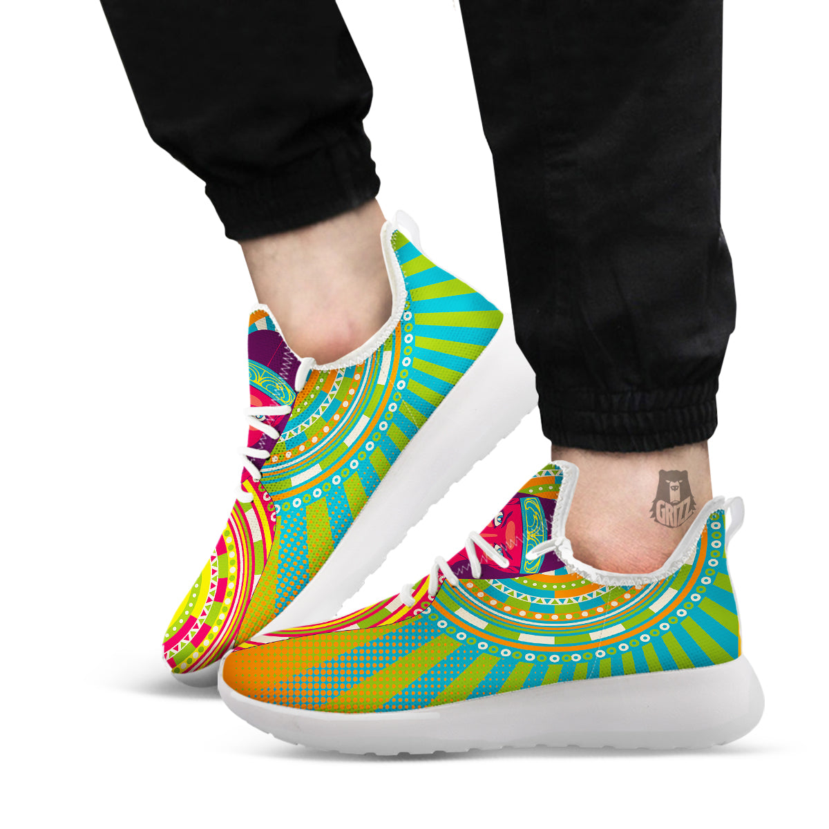 Abstract Psychedelic Women Print White Athletic Shoes-grizzshop