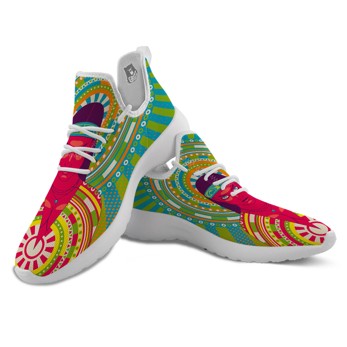 Abstract Psychedelic Women Print White Athletic Shoes-grizzshop