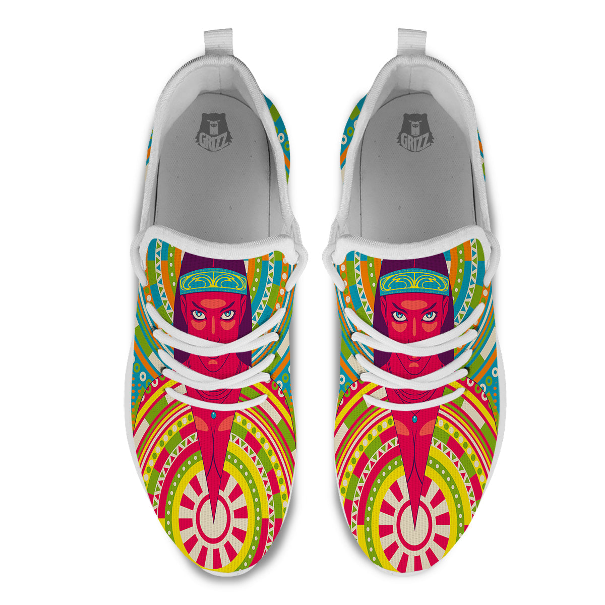 Abstract Psychedelic Women Print White Athletic Shoes-grizzshop