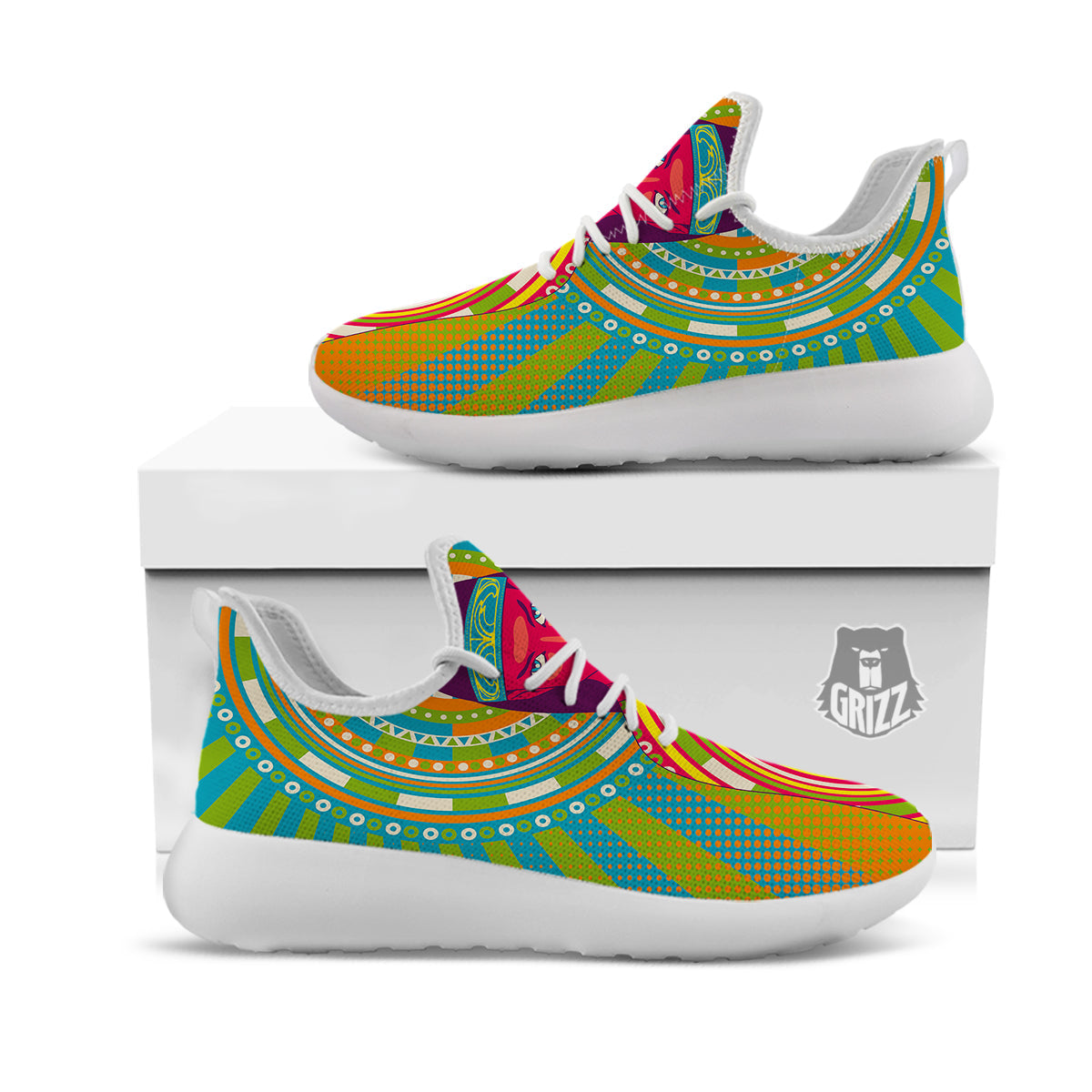 Abstract Psychedelic Women Print White Athletic Shoes-grizzshop