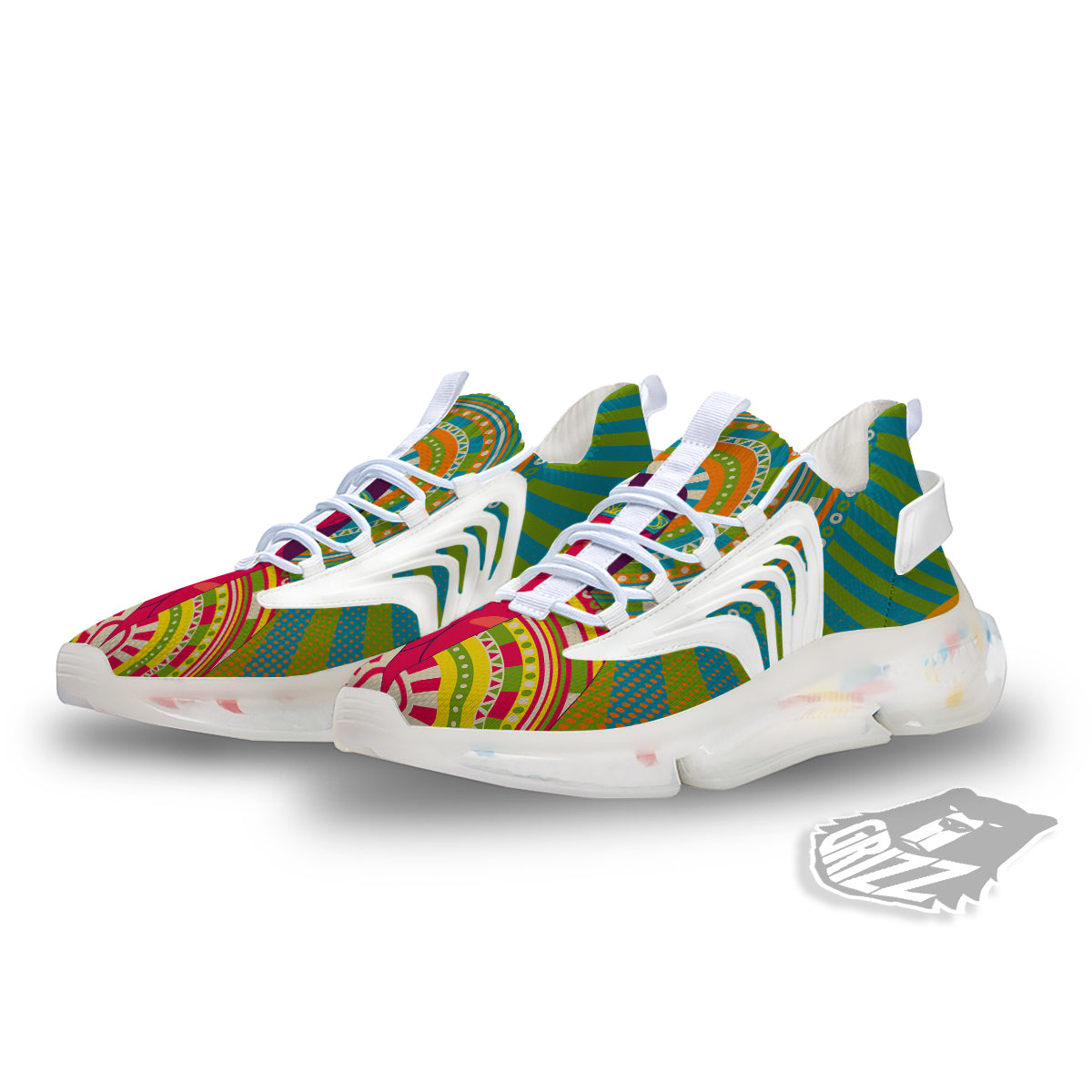 Abstract Psychedelic Women Print White Gym Shoes-grizzshop