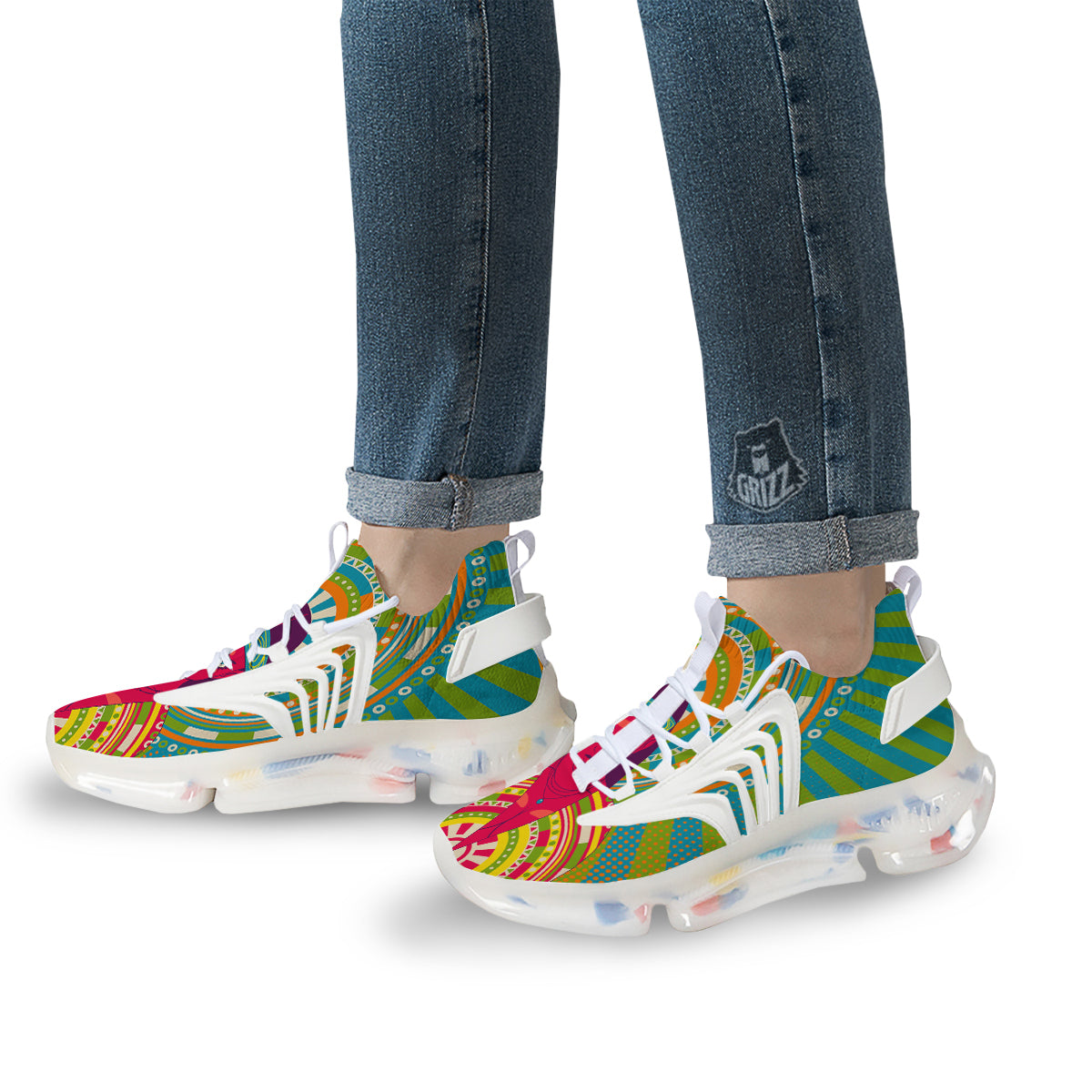 Abstract Psychedelic Women Print White Gym Shoes-grizzshop
