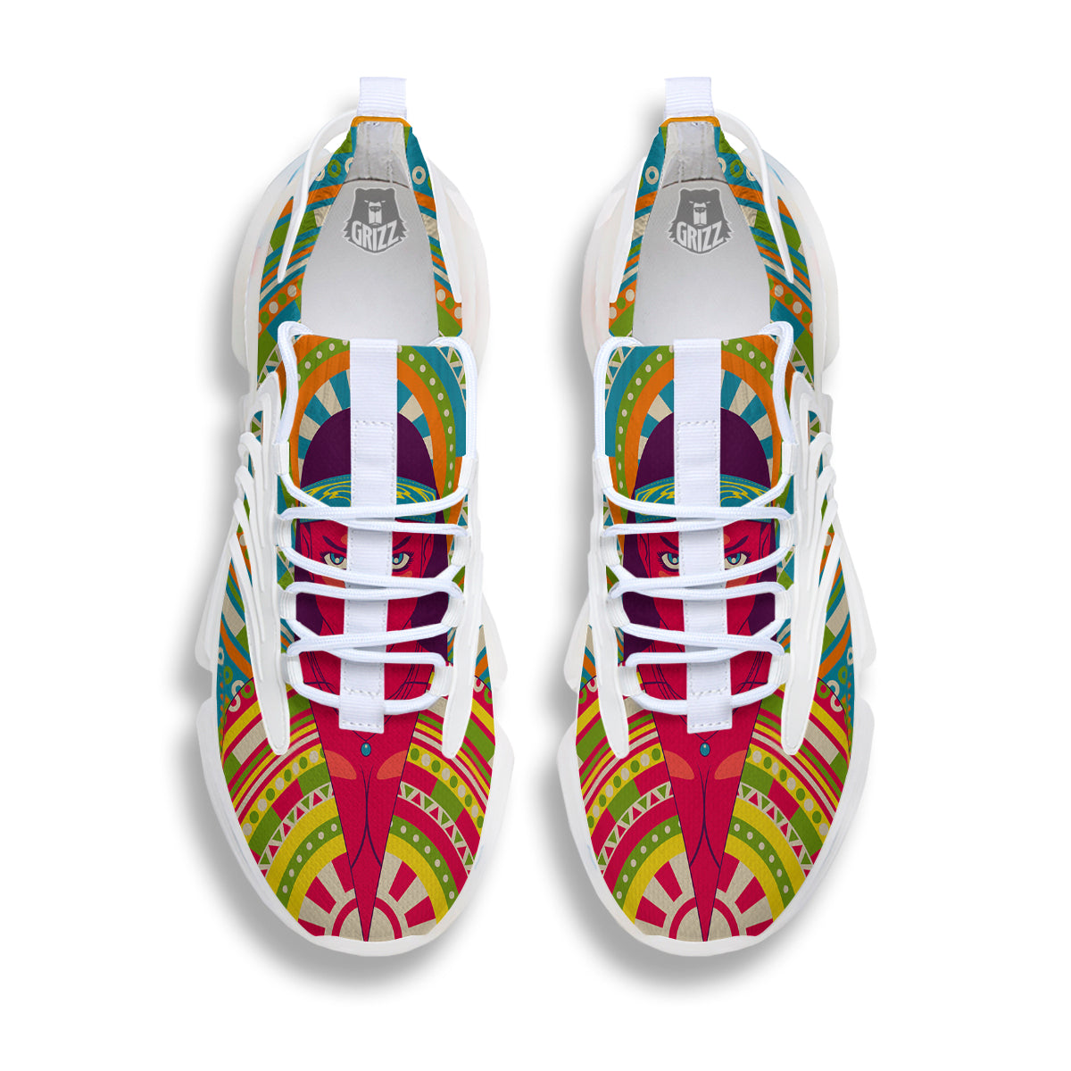 Abstract Psychedelic Women Print White Gym Shoes-grizzshop