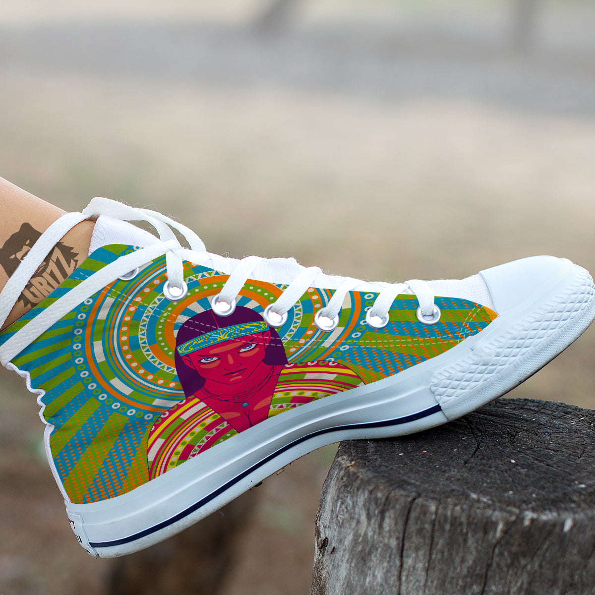 Abstract Psychedelic Women Print White High Top Shoes-grizzshop