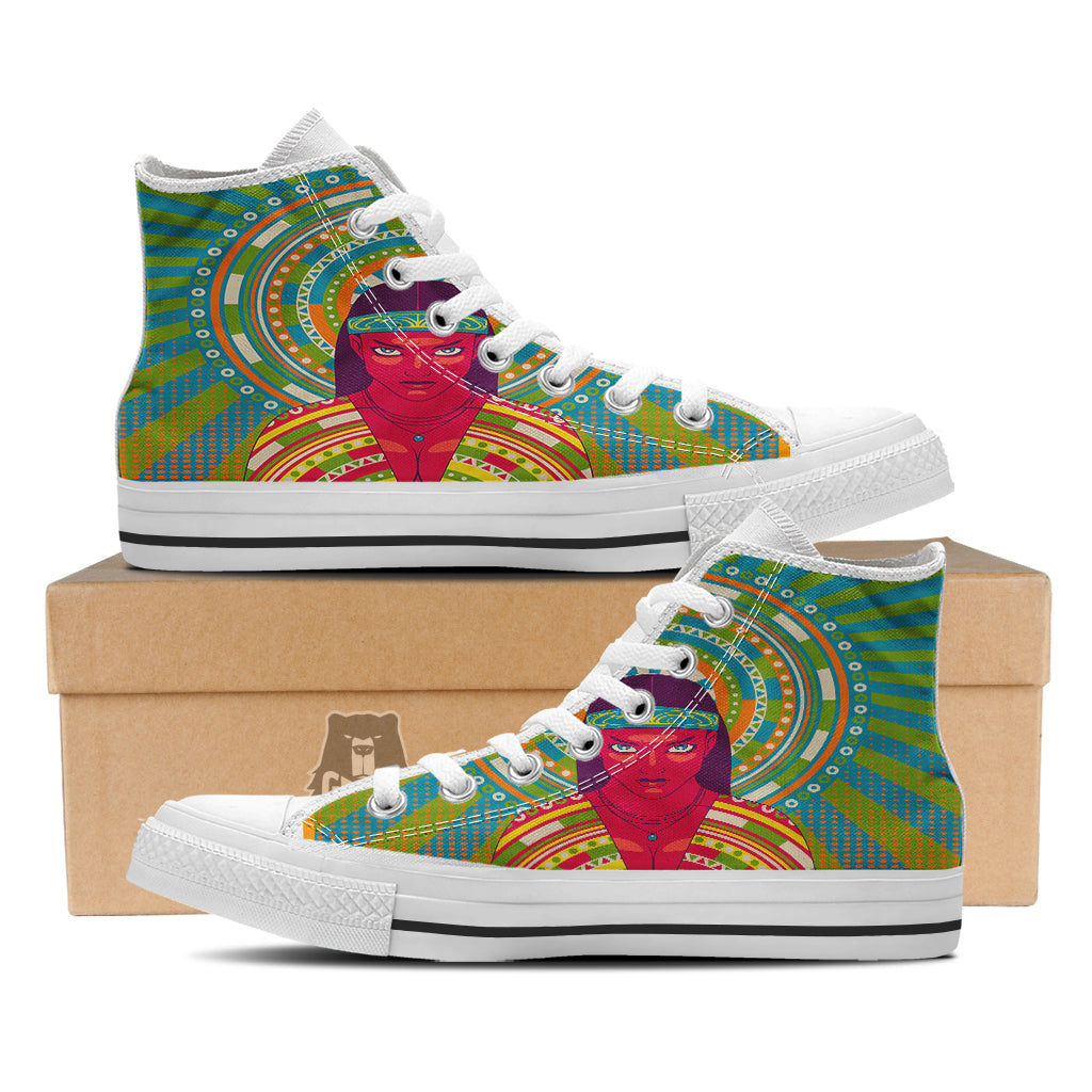 Abstract Psychedelic Women Print White High Top Shoes-grizzshop