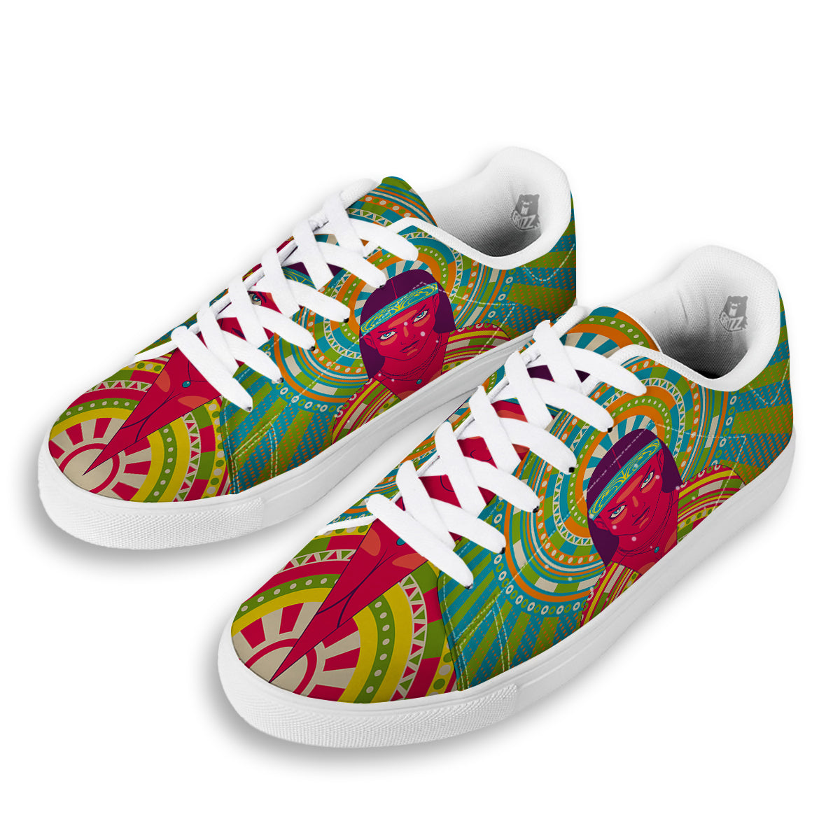 Abstract Psychedelic Women Print White Low Top Sneakers-grizzshop