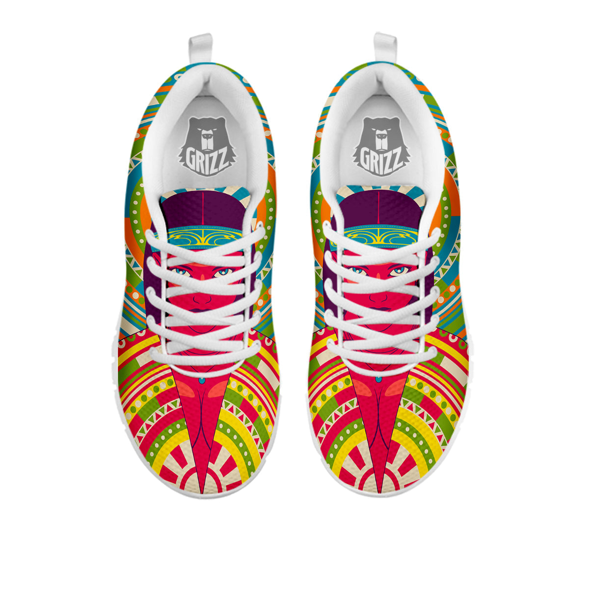 Abstract Psychedelic Women Print White Sneaker-grizzshop