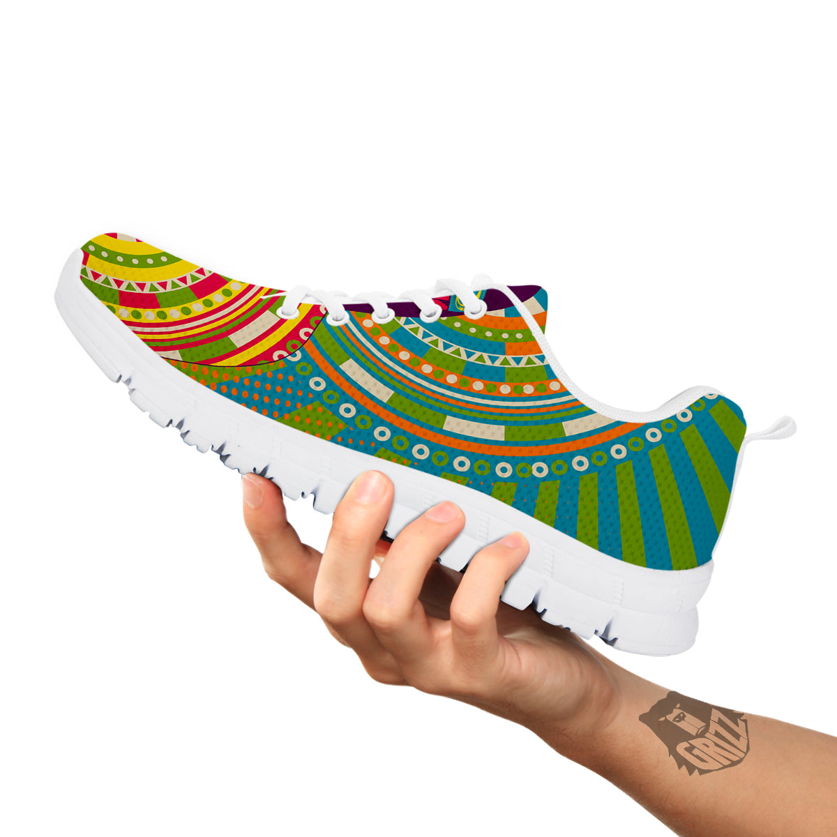 Abstract Psychedelic Women Print White Sneaker-grizzshop