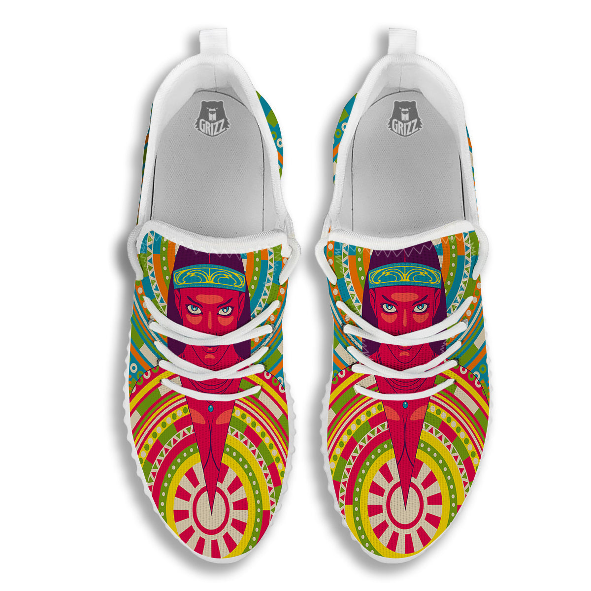 Abstract Psychedelic Women Print White Walking Shoes-grizzshop