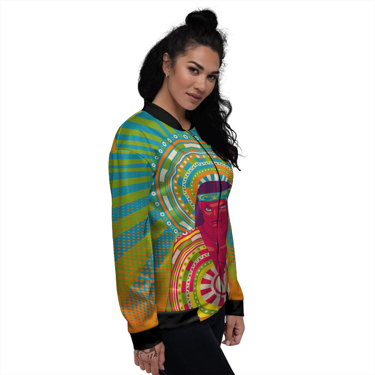 Abstract Psychedelic Women Print Women's Bomber Jacket-grizzshop