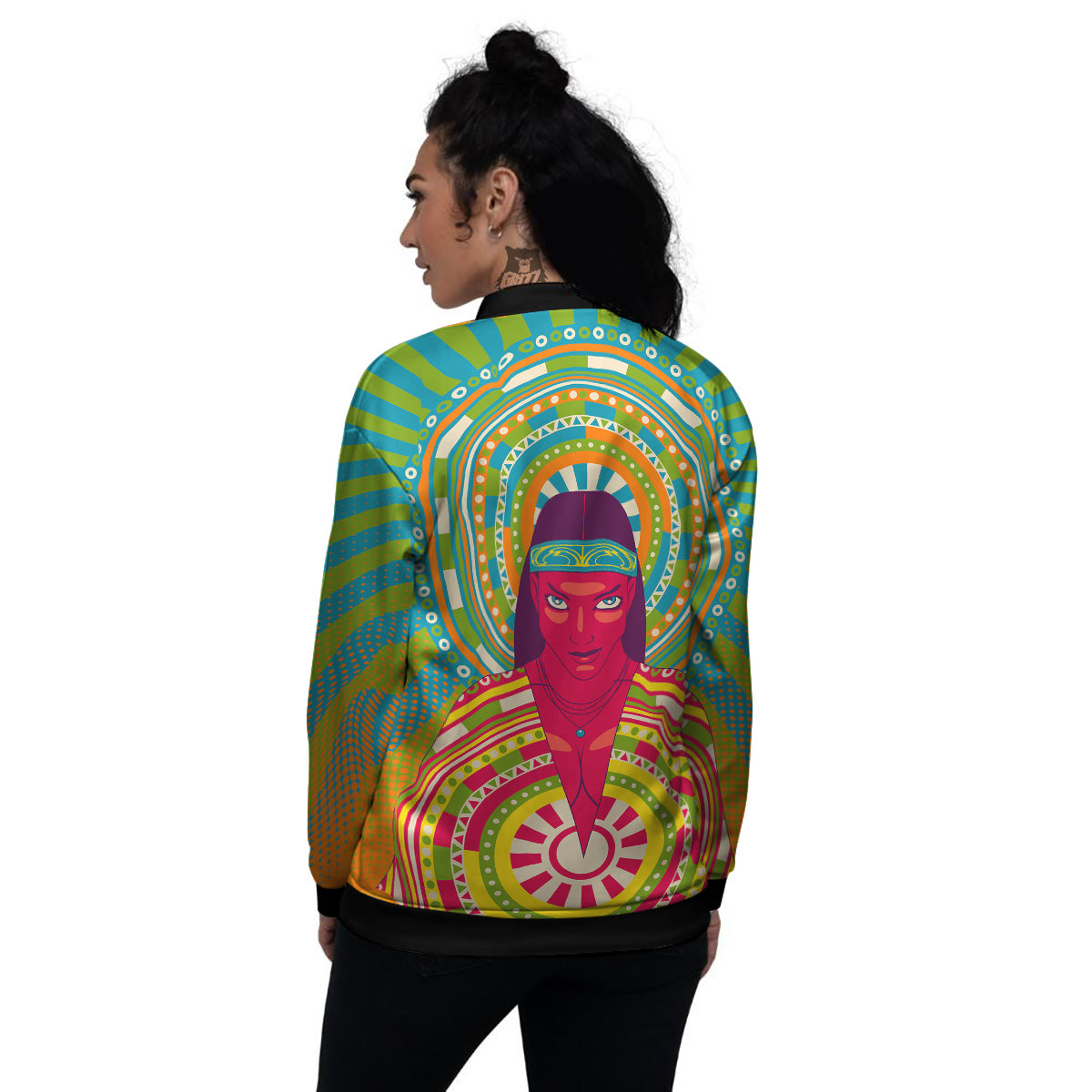 Abstract Psychedelic Women Print Women's Bomber Jacket-grizzshop