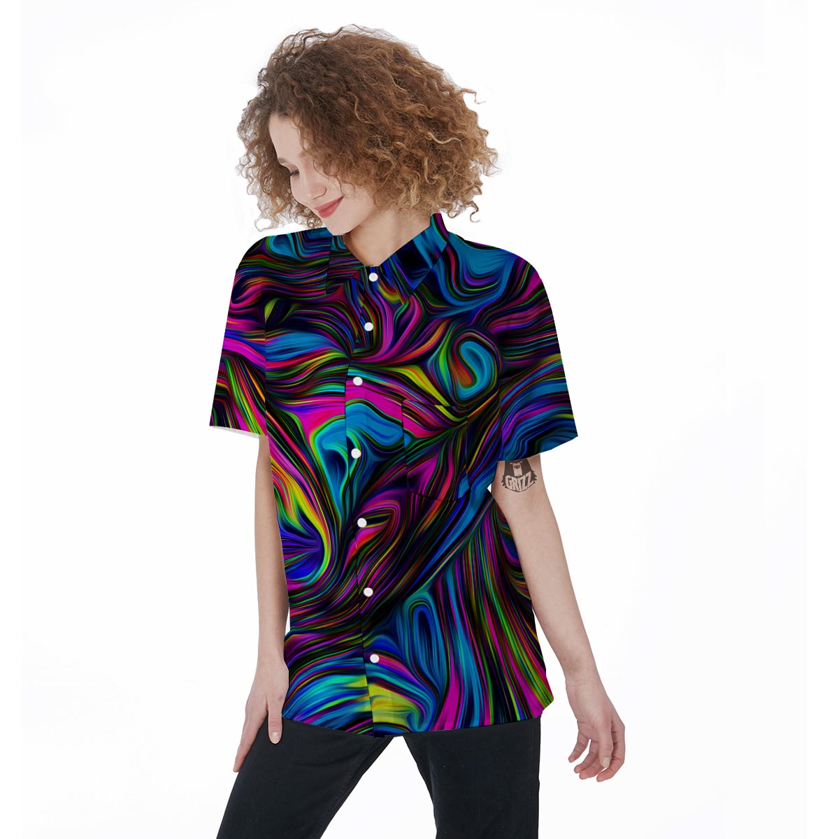 Abstract Psychedelic Women's Short Sleeve Shirts-grizzshop