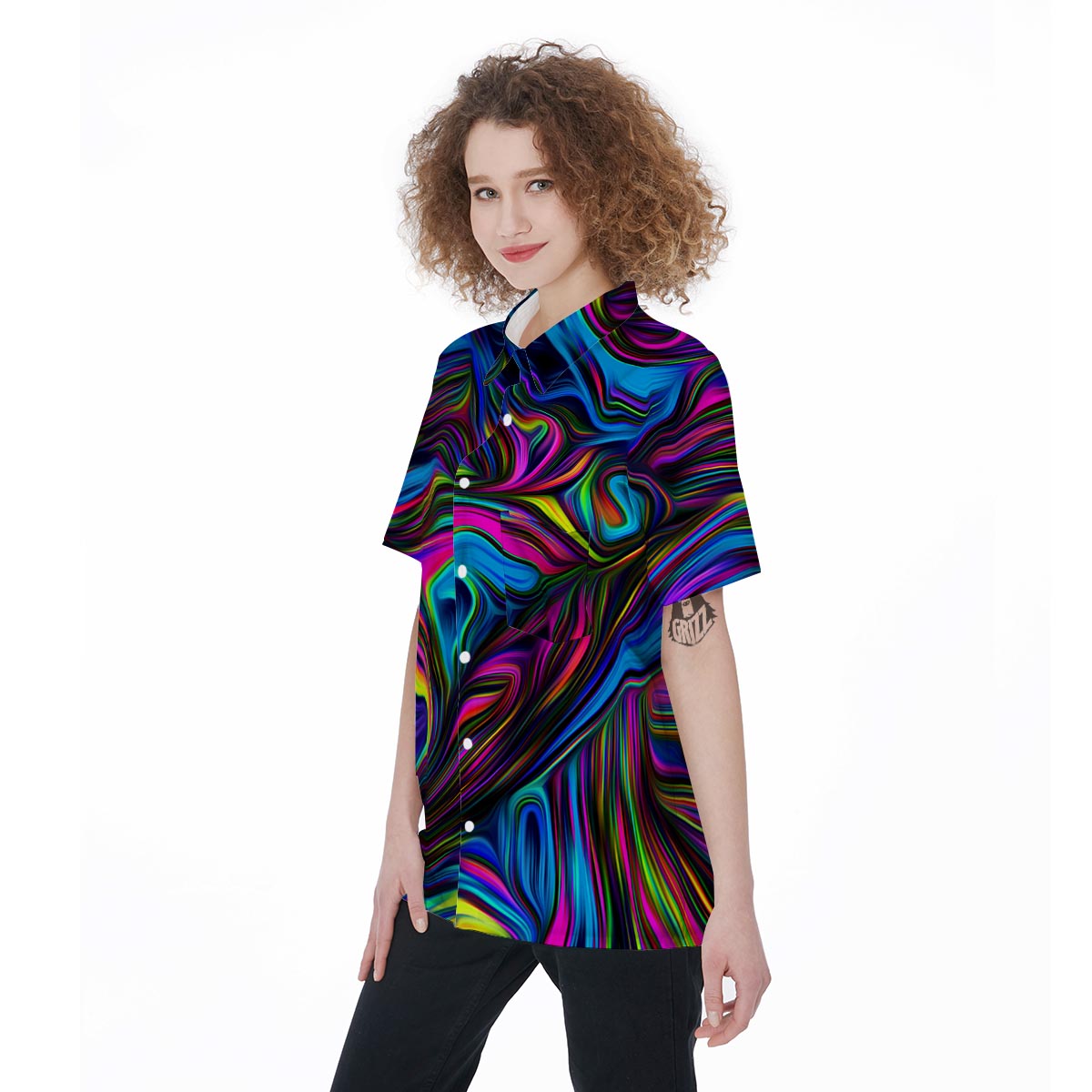 Abstract Psychedelic Women's Short Sleeve Shirts-grizzshop