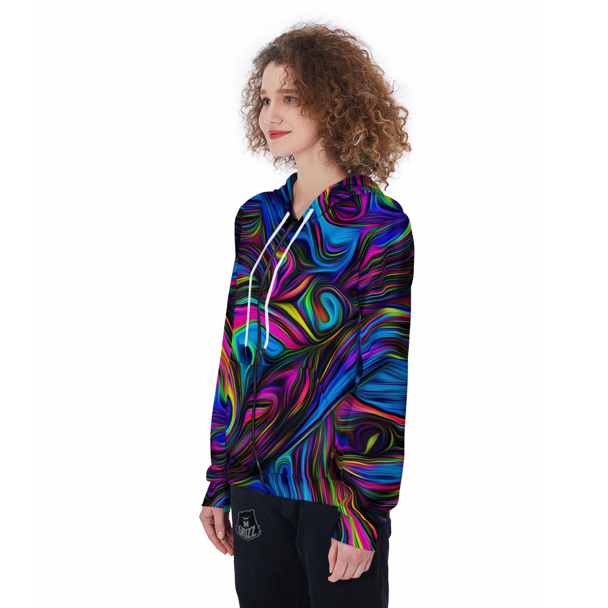 Abstract Psychedelic Women's Zip Up Hoodie-grizzshop