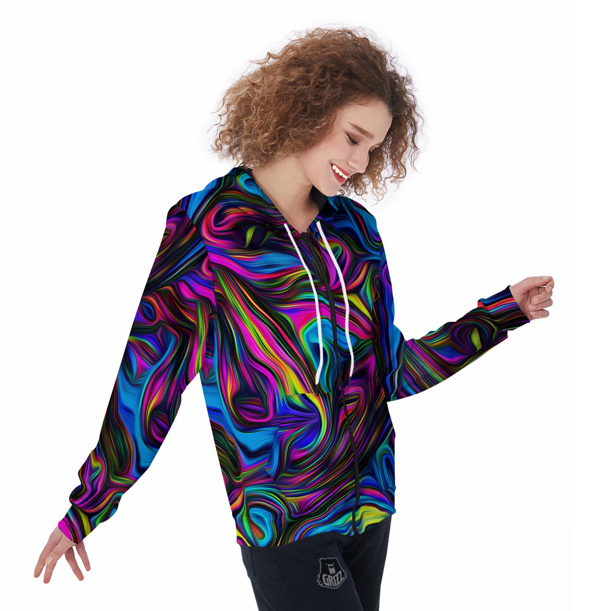 Abstract Psychedelic Women's Zip Up Hoodie-grizzshop