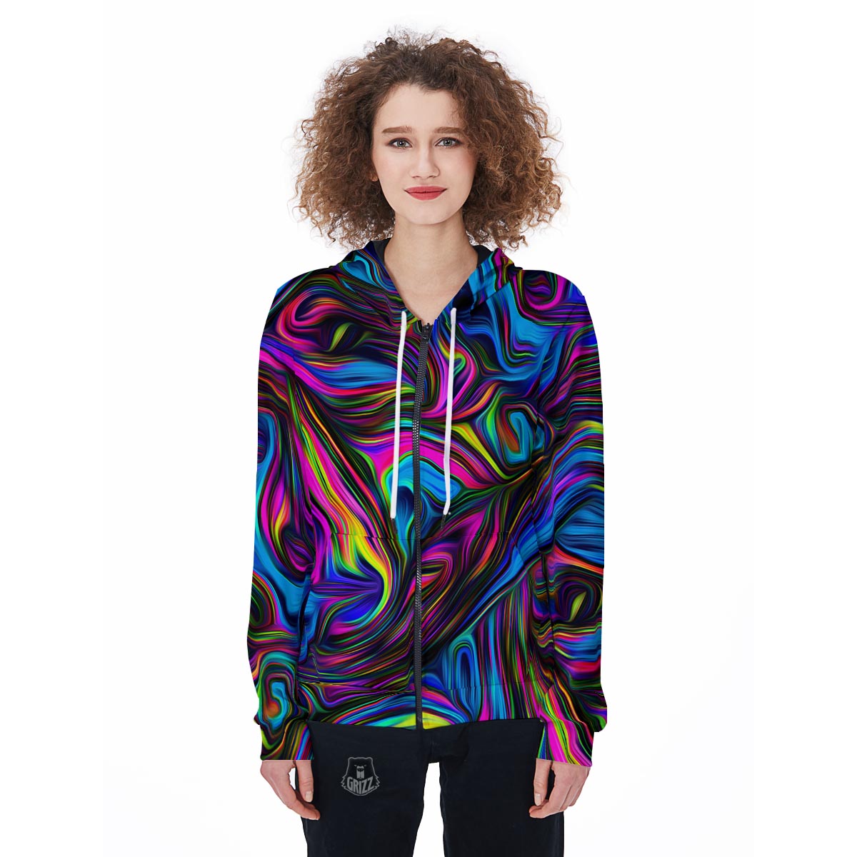 Abstract Psychedelic Women's Zip Up Hoodie-grizzshop