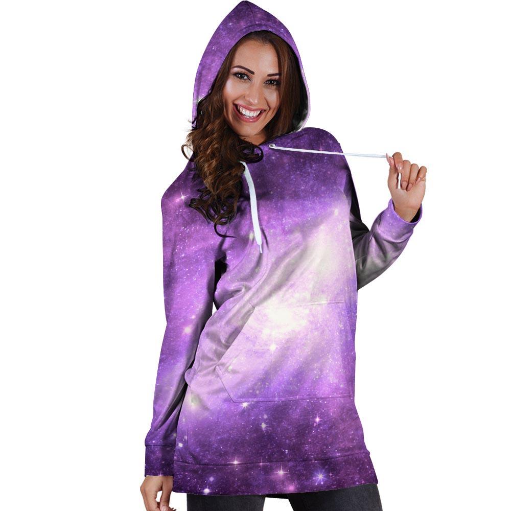 Abstract Purple Galaxy Space Hoodie Dress-grizzshop