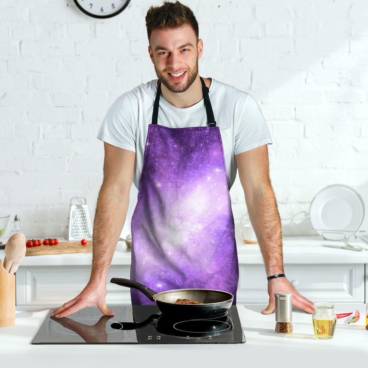 Abstract Purple Galaxy Space Men's Apron-grizzshop