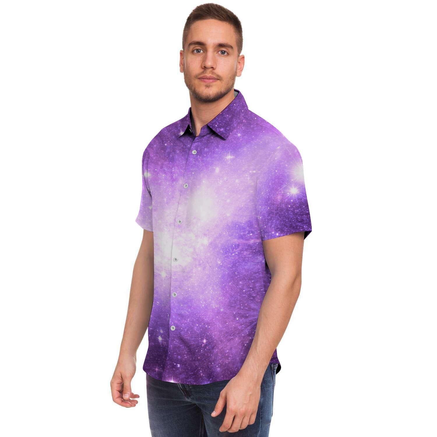 Abstract Purple Galaxy Space Men's Short Sleeve Shirt-grizzshop