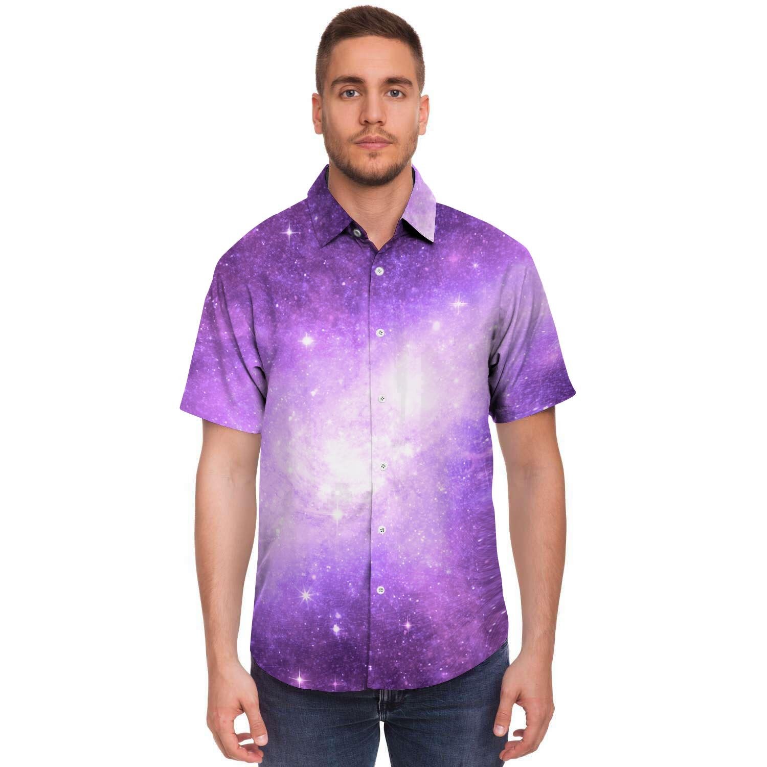 Abstract Purple Galaxy Space Men's Short Sleeve Shirt-grizzshop