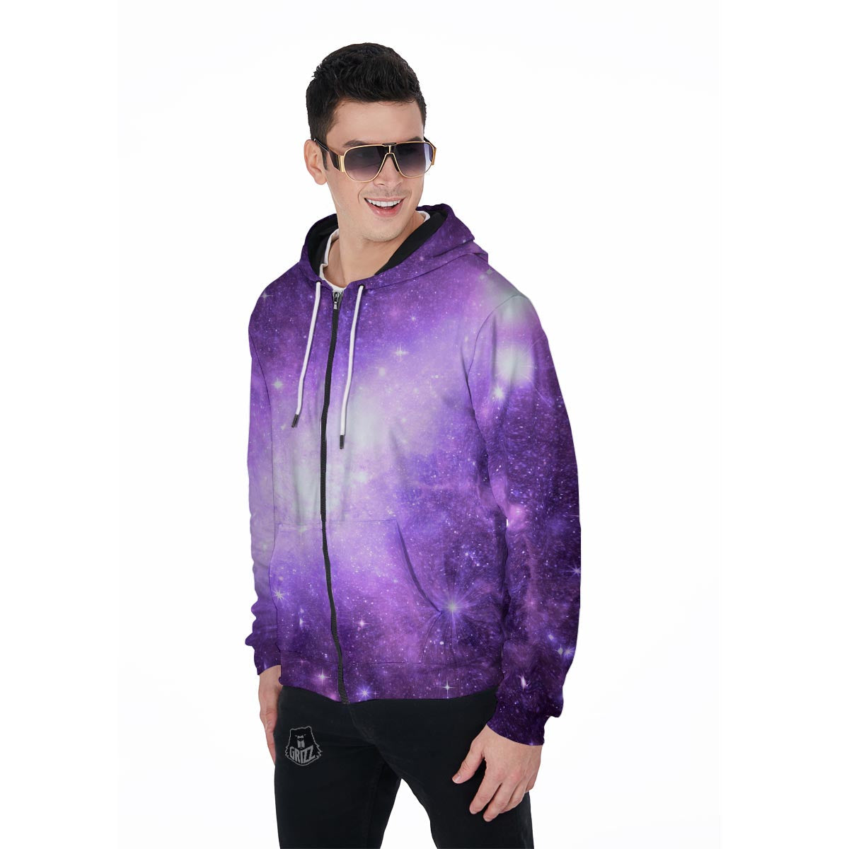 Abstract Purple Galaxy Space Men's Zip Up Hoodie-grizzshop