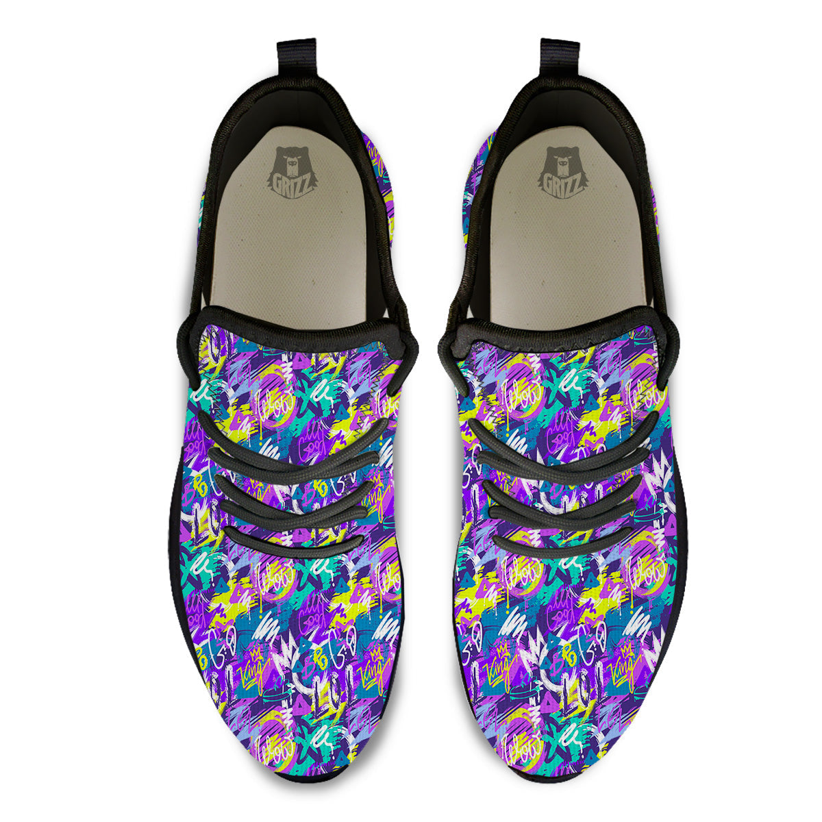 Abstract Purple Graffiti Print Pattern Black Athletic Shoes-grizzshop