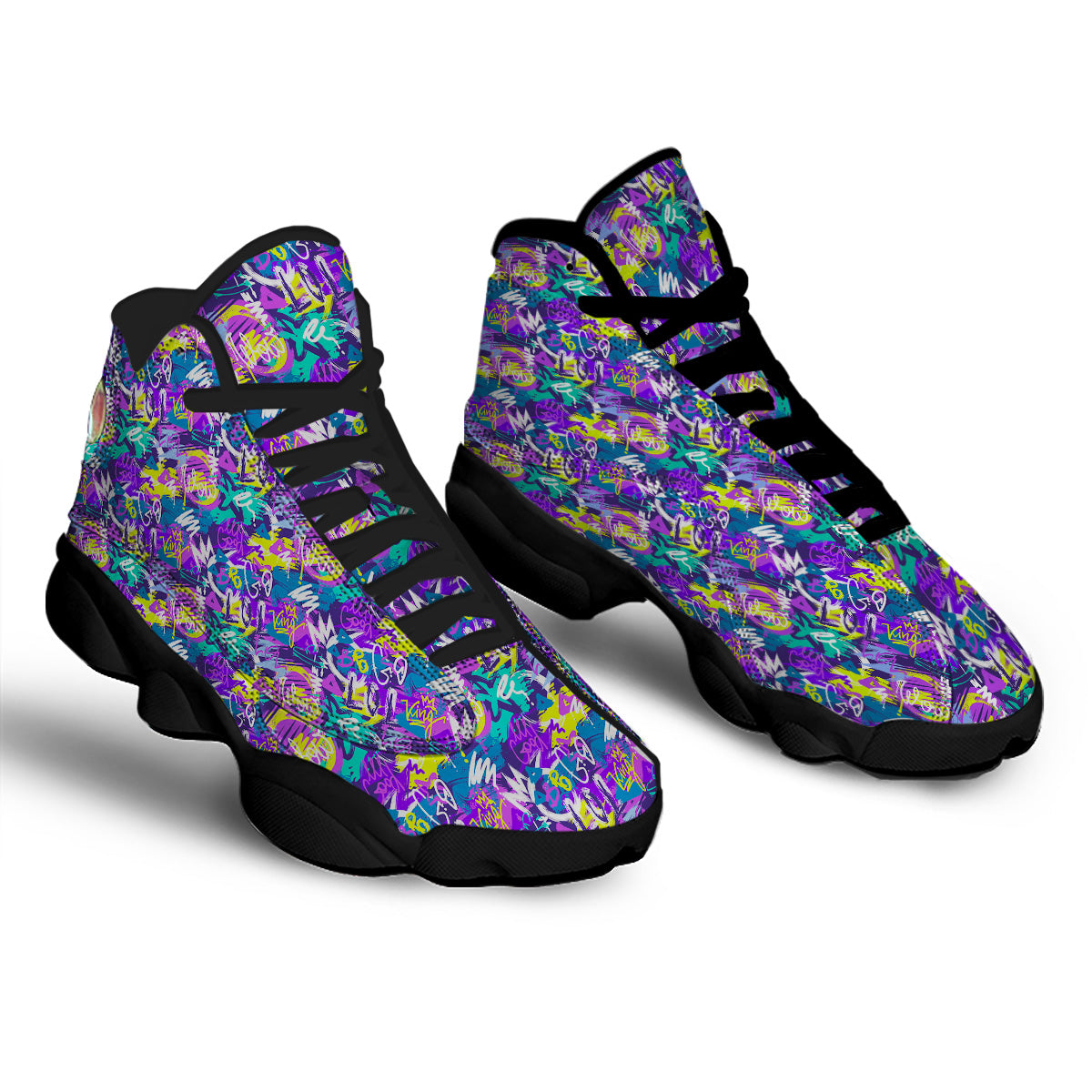Abstract Purple Graffiti Print Pattern Black Basketball Shoes-grizzshop