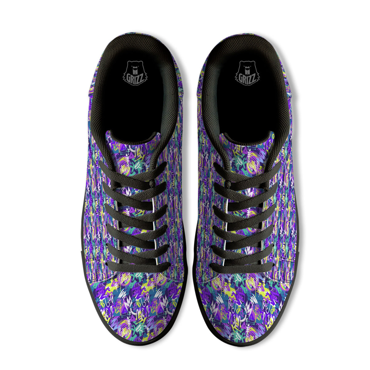 Abstract Purple Graffiti Print Pattern Black Low Top Sneakers-grizzshop