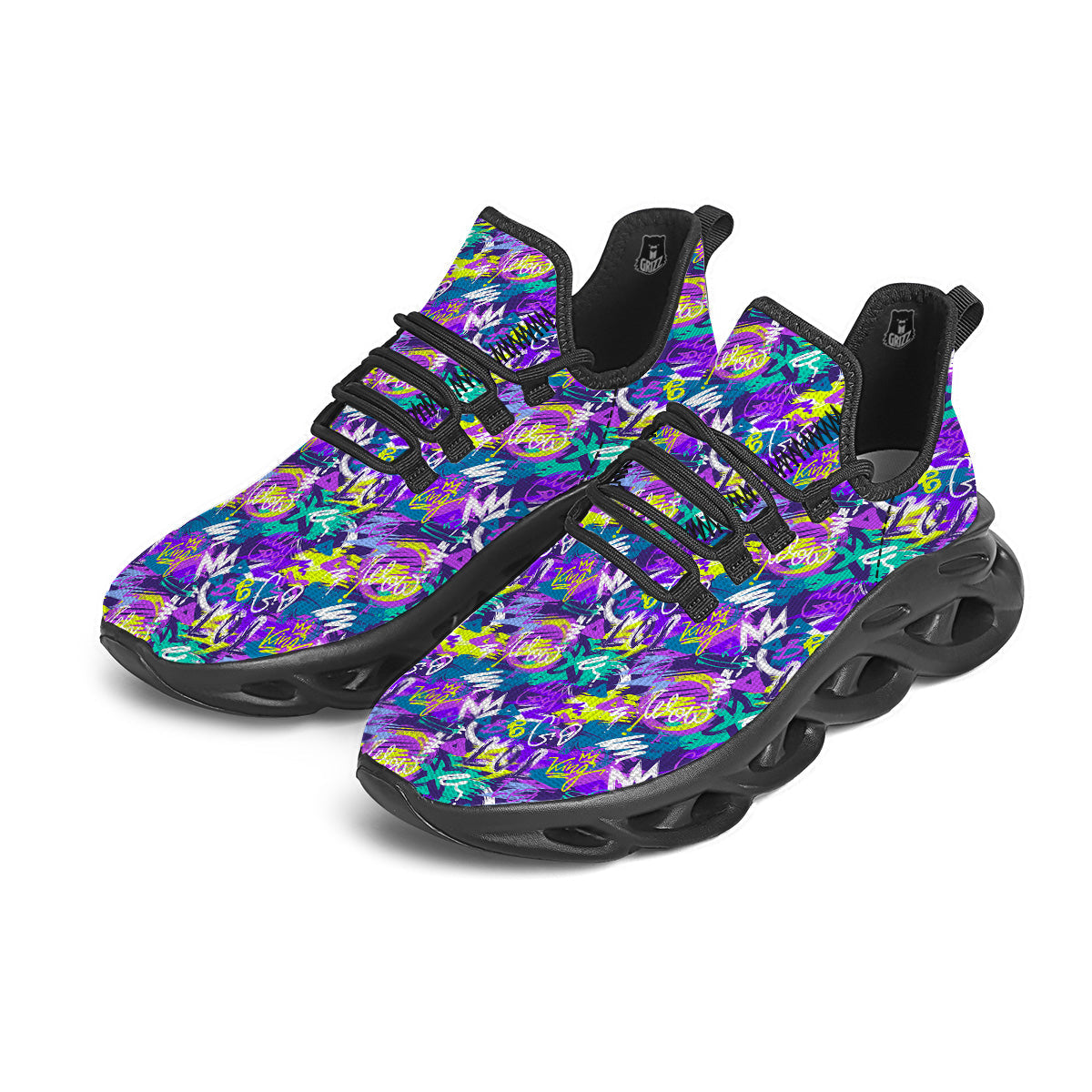 Abstract Purple Graffiti Print Pattern Black Running Shoes-grizzshop