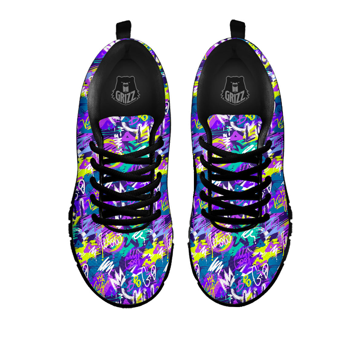 Abstract Purple Graffiti Print Pattern Black Sneaker-grizzshop