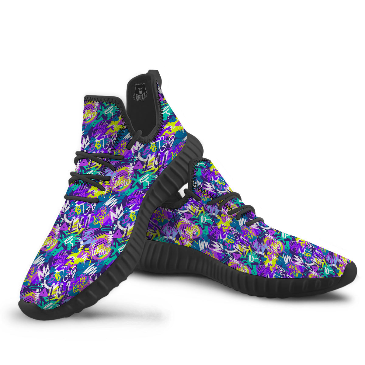Abstract Purple Graffiti Print Pattern Black Walking Shoes-grizzshop