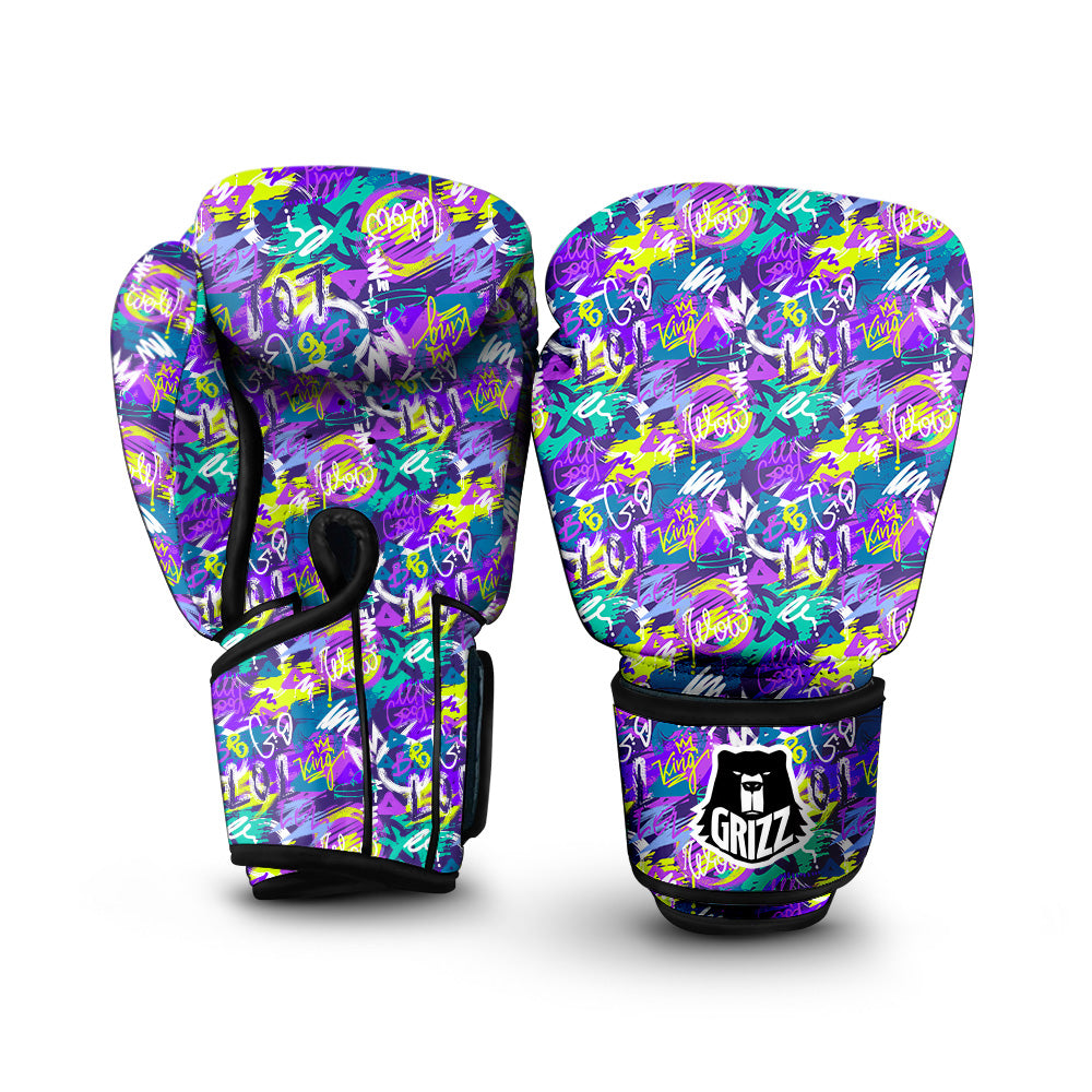 Abstract Purple Graffiti Print Pattern Boxing Gloves-grizzshop