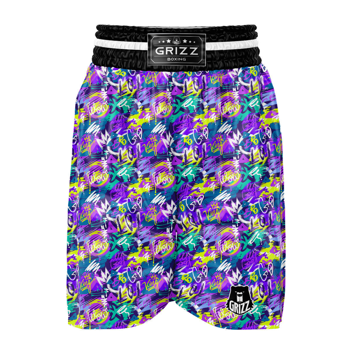 Abstract Purple Graffiti Print Pattern Boxing Shorts-grizzshop