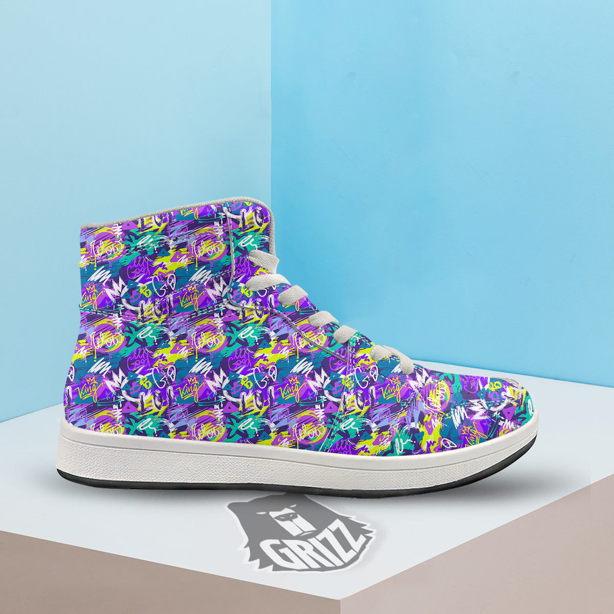 Abstract Purple Graffiti Print Pattern High Top Sneakers-grizzshop