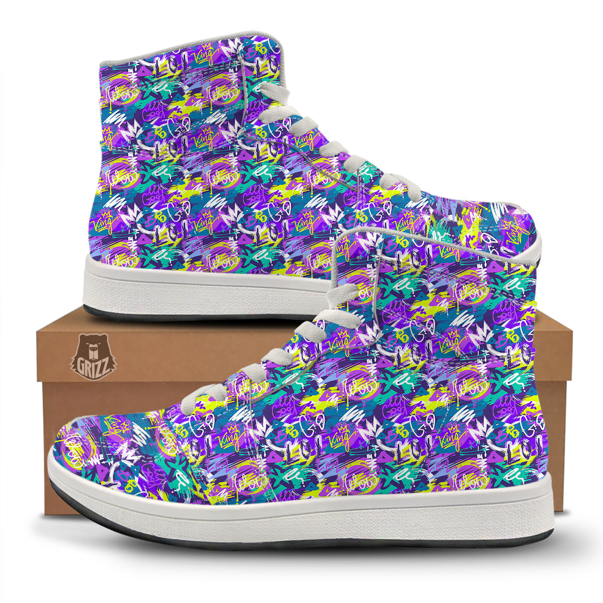 Abstract Purple Graffiti Print Pattern High Top Sneakers-grizzshop