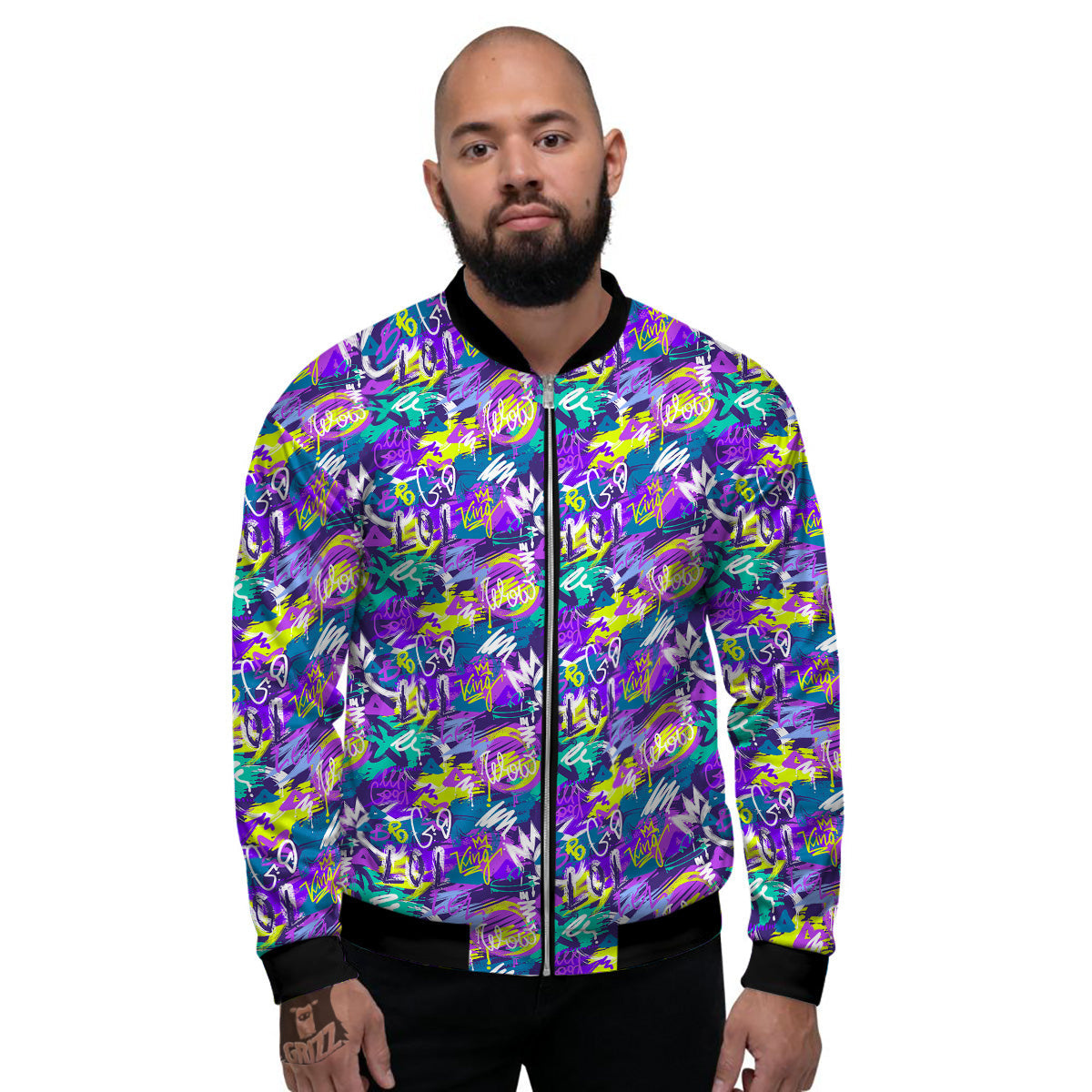 Abstract Purple Graffiti Print Pattern Men's Bomber Jacket-grizzshop