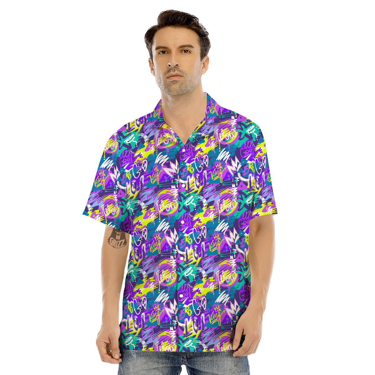Abstract Purple Graffiti Print Pattern Men's Hawaiian Shirt-grizzshop