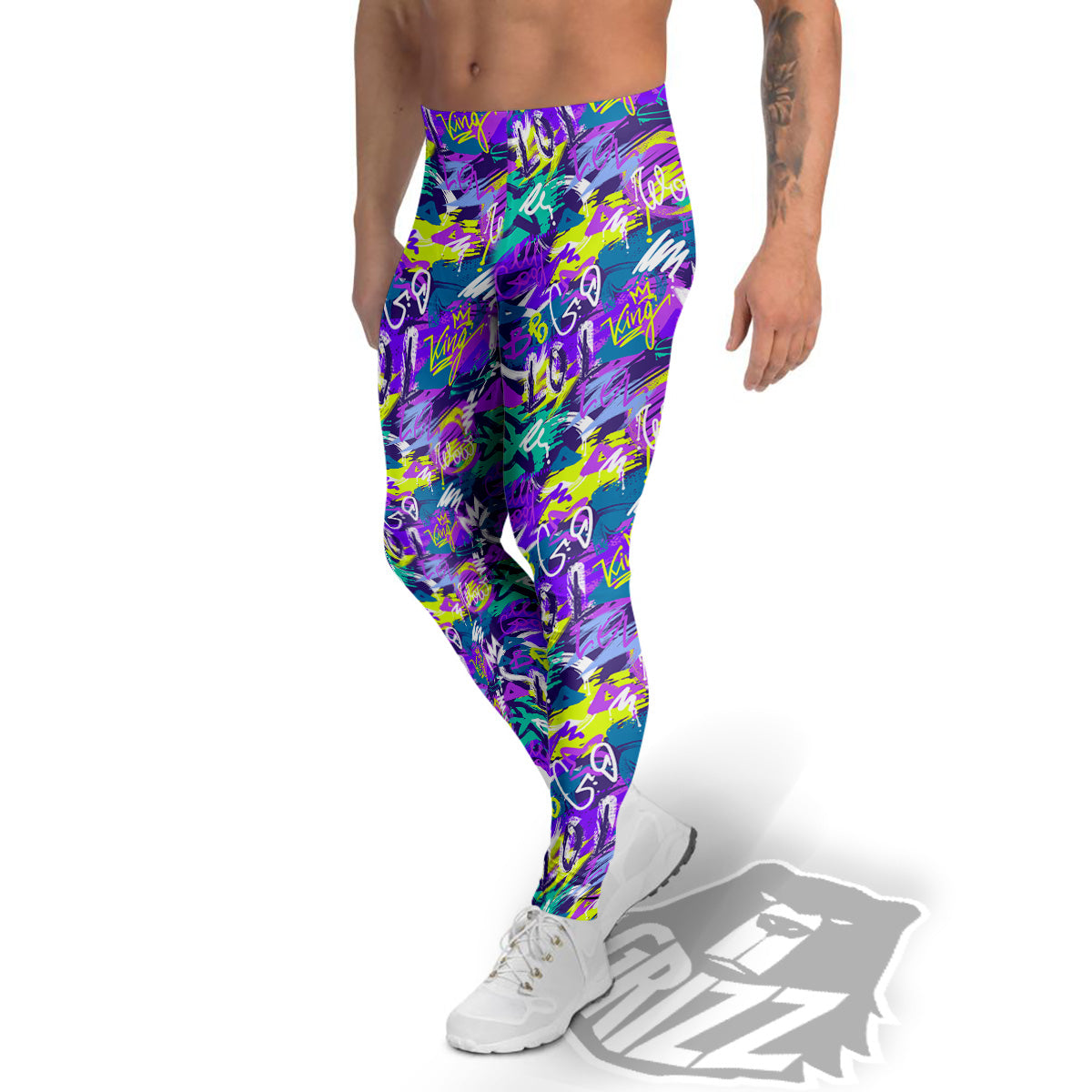 Abstract Purple Graffiti Print Pattern Men's Leggings-grizzshop