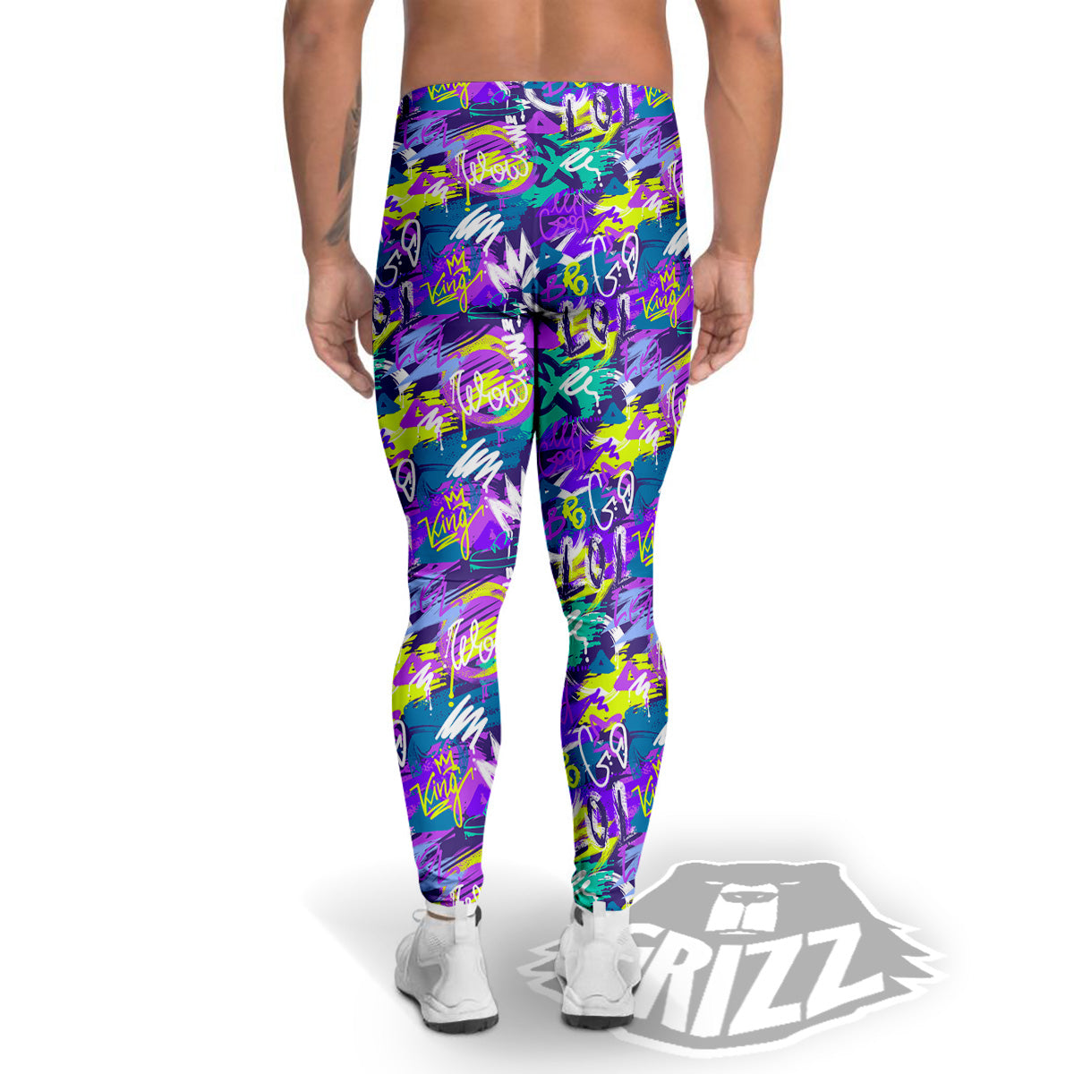 Abstract Purple Graffiti Print Pattern Men's Leggings-grizzshop