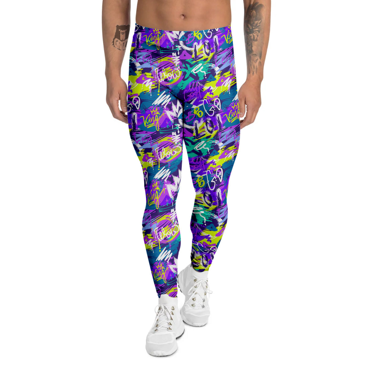 Abstract Purple Graffiti Print Pattern Men's Leggings-grizzshop