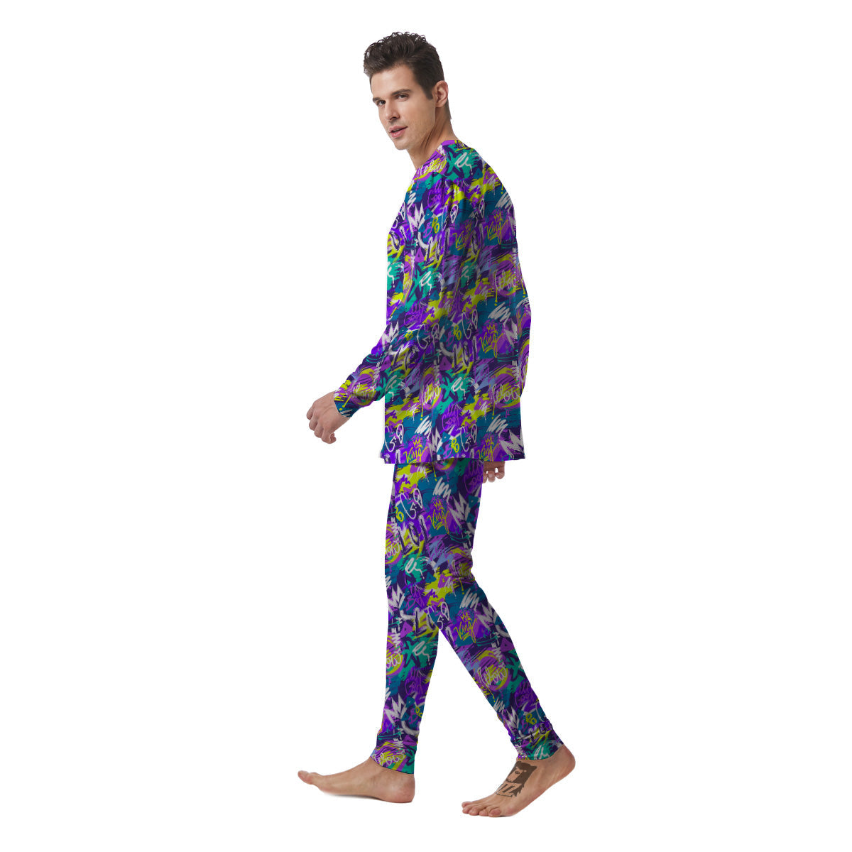 Abstract Purple Graffiti Print Pattern Men's Pajamas-grizzshop