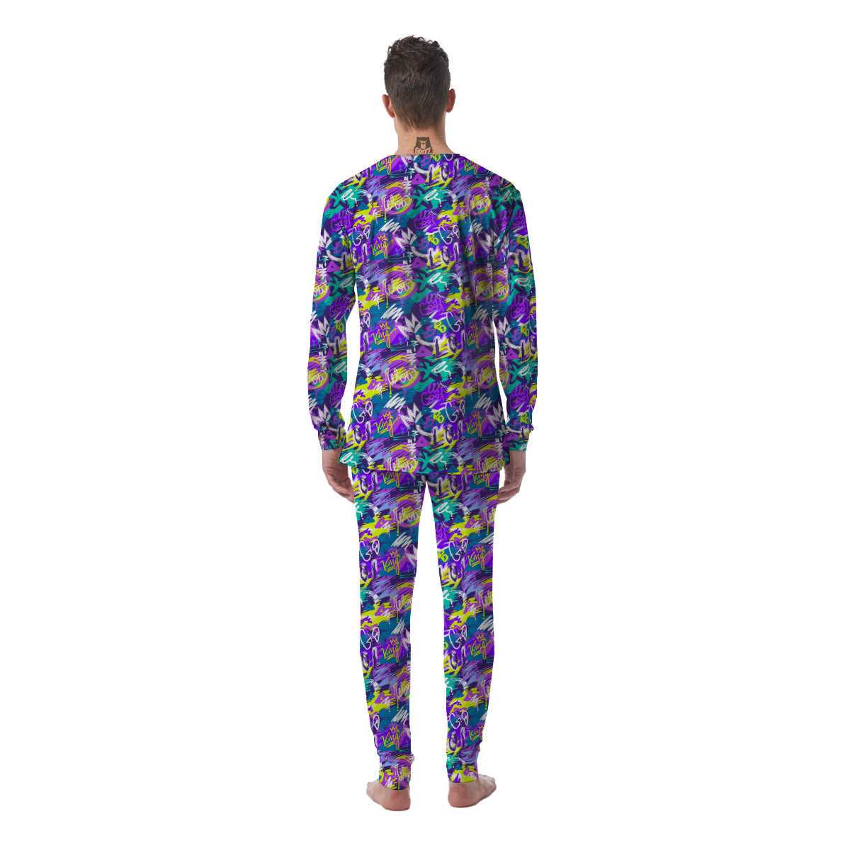 Abstract Purple Graffiti Print Pattern Men's Pajamas-grizzshop