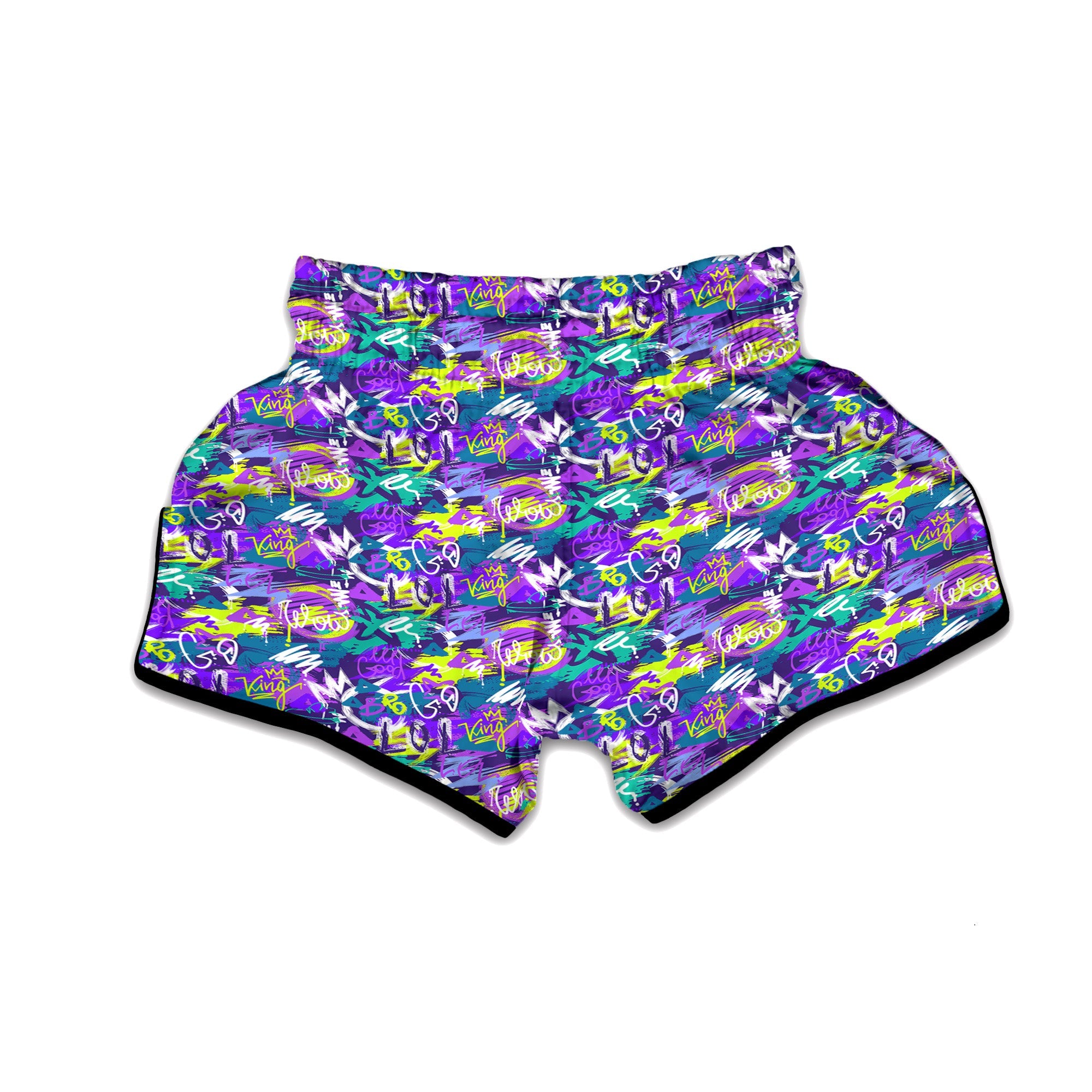 Abstract Purple Graffiti Print Pattern Muay Thai Boxing Shorts-grizzshop