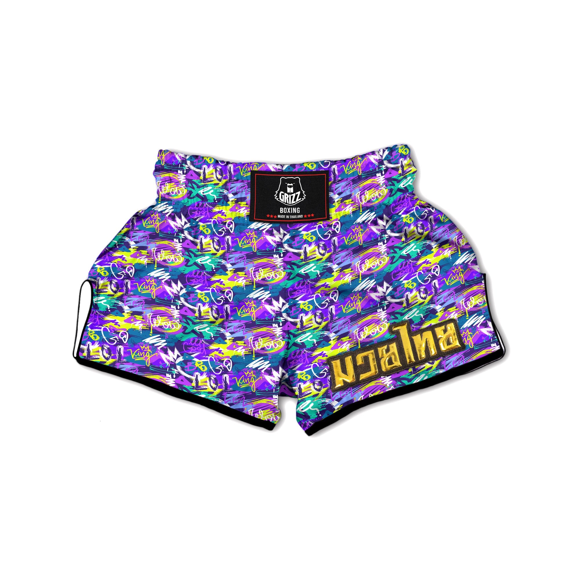 Abstract Purple Graffiti Print Pattern Muay Thai Boxing Shorts-grizzshop