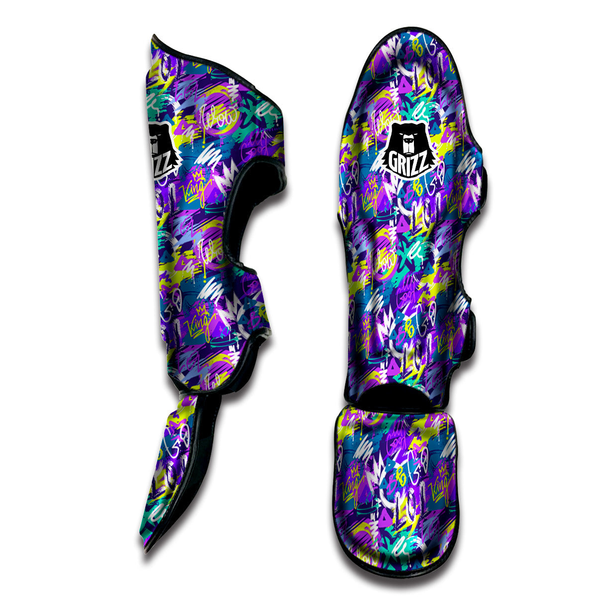 Abstract Purple Graffiti Print Pattern Muay Thai Shin Guards-grizzshop