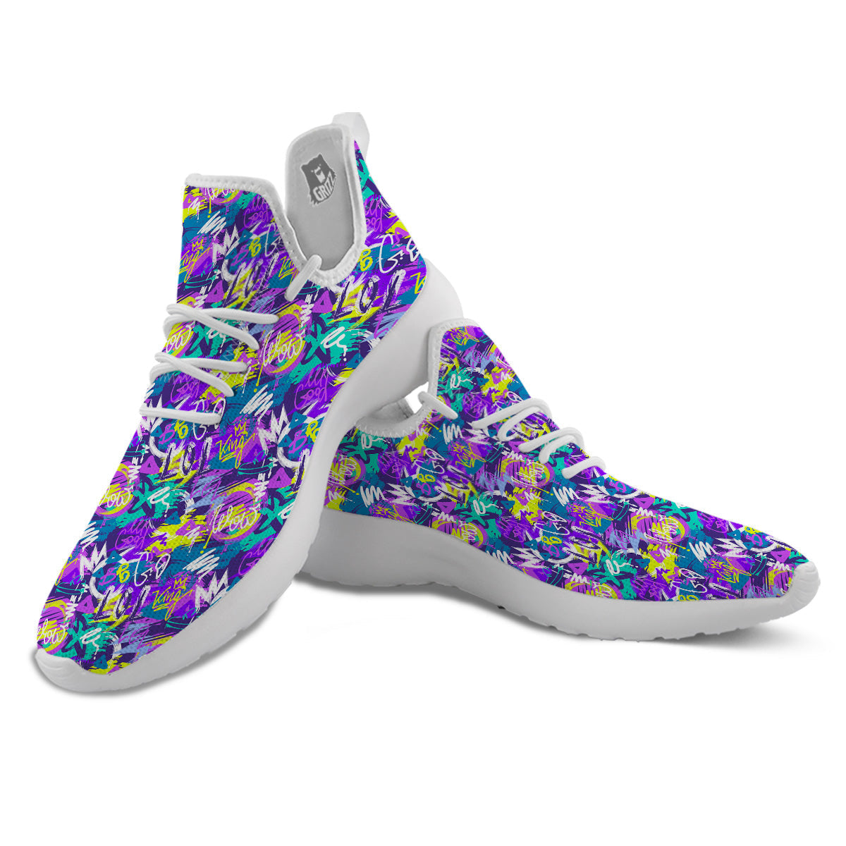 Abstract Purple Graffiti Print Pattern White Athletic Shoes-grizzshop